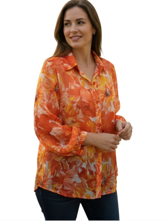 Susan Graver Tops - Susan Graver Semi-Sheer Button Down Blouse Size 2X